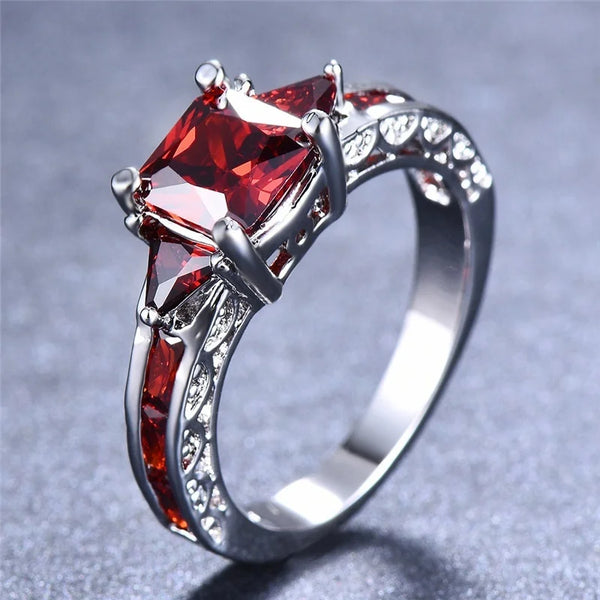 Trendy Ruby Zircon Rhinestone Square Cut Ring
