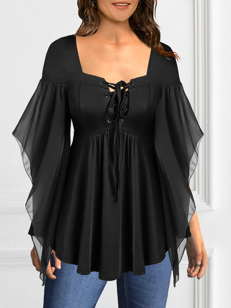 Trendy Chiffon Bandage Pleated Short Sleeve