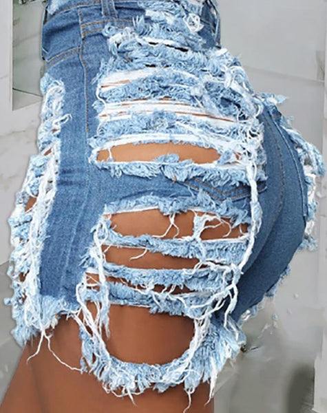 Trendy Ripped Hollow Out Denim Shorts