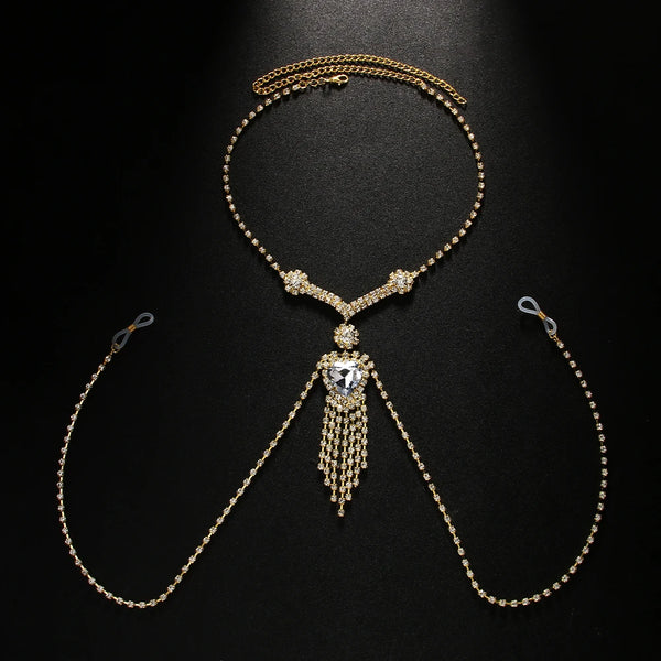 Stonefans Heart Nipple Chain Jewlery Clips Ring Charm Bra Non Piercing Chest Fashion Necklace Sexy Rave Body Jewelry for Women