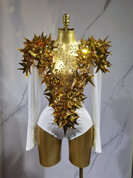 Trendy Long Sleeve Shiny Rhinestone Bodysuit