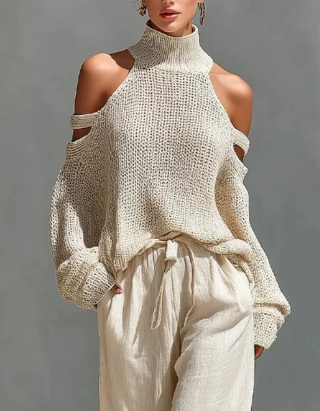 New stylish versatile women's off-shoulder turtleneck top!! Suitable for office outfits, spring and autumn trendy looks, commuting, business trips and vacations (pants not included)