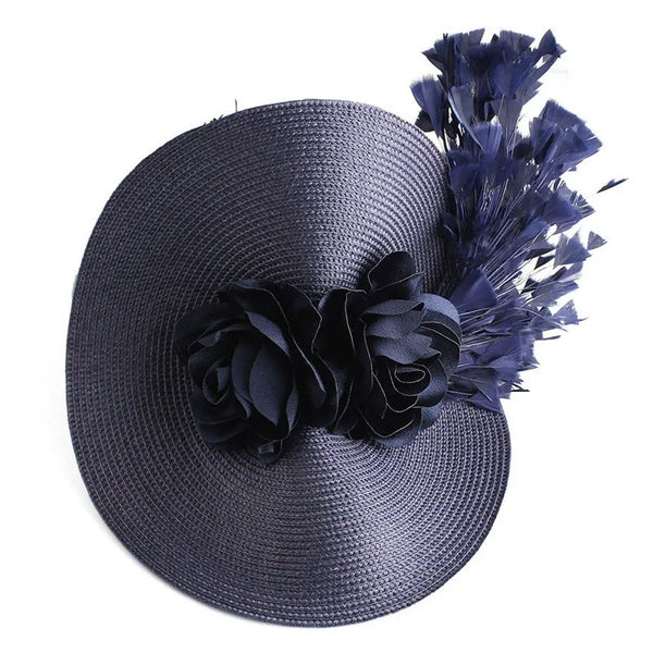 Trendy Fashion Derby Feather White Flower Hat