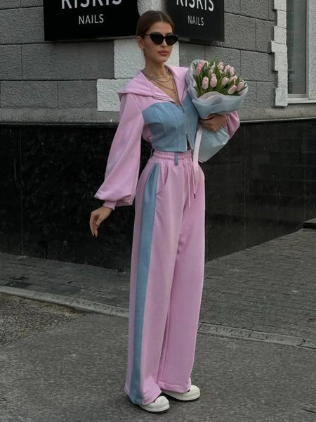 Trendy Two Piece Flare Crop Jacket And Pants Set