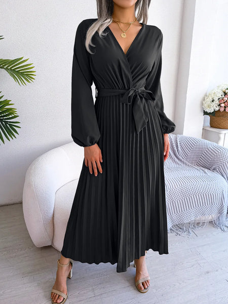 Trendy Pleated Maxi Long Sleeve Dress