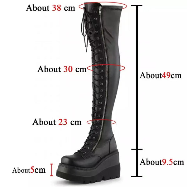 Trendy Black Thigh High Platform Wedges Boots
