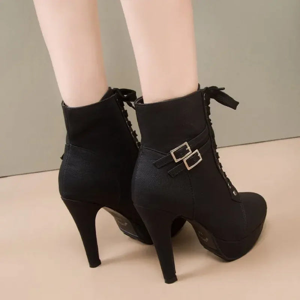 Trendy High Heel Platform Lace Up Ankle Boots