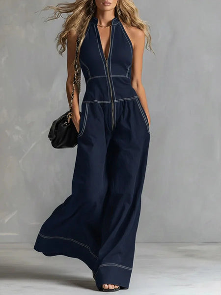 Trendy Sleeveless Loose Wide Leg Jumpsuit