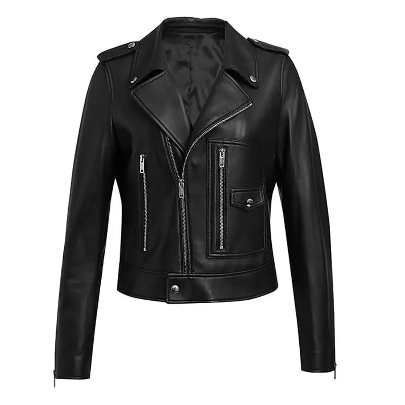 Trendy Genuine Black Short Leather Jacket