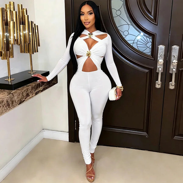 Trendy Jumpsuit With Metal Hollow Out Open