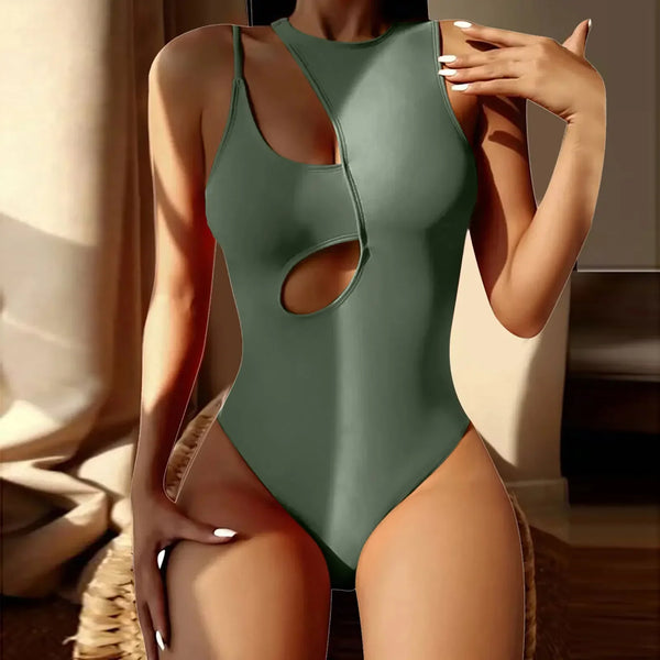 Trendy Hollow Out Camisole Solid Color  Swimsuit