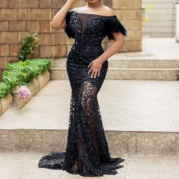 Trendy Black Mermaid Sequin Formal Dress