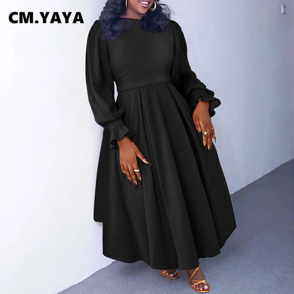 Trendy Plus Size Long Sleeve Pleated Maxi Dress