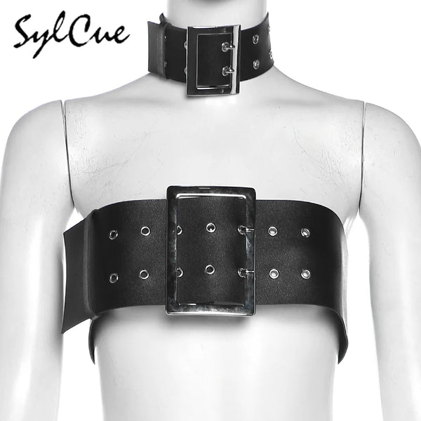 Sylcue Retro Rivet Black Mysterious Sexy Trendy Personality All-match High Street Avant-garde Cool Women's Rigid Chest Wrap Vest