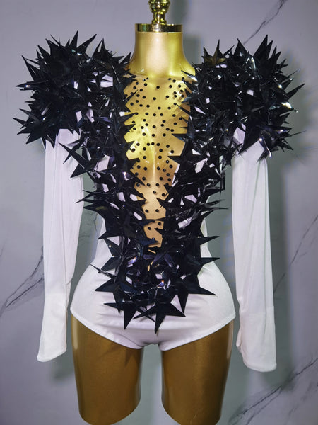Trendy Long Sleeve Shiny Rhinestone Bodysuit
