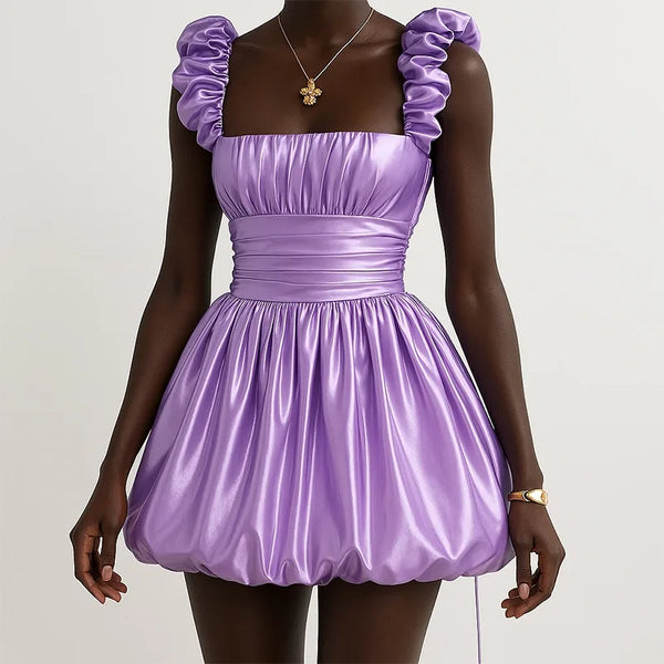 Trendy Ruffle Halter Swing Ball Party Dress