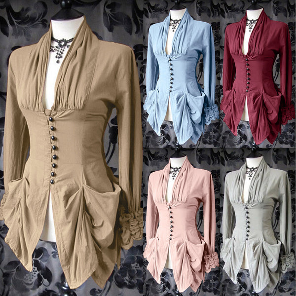 Trendy Gothic Ruffled Medieval Inspired Blouse