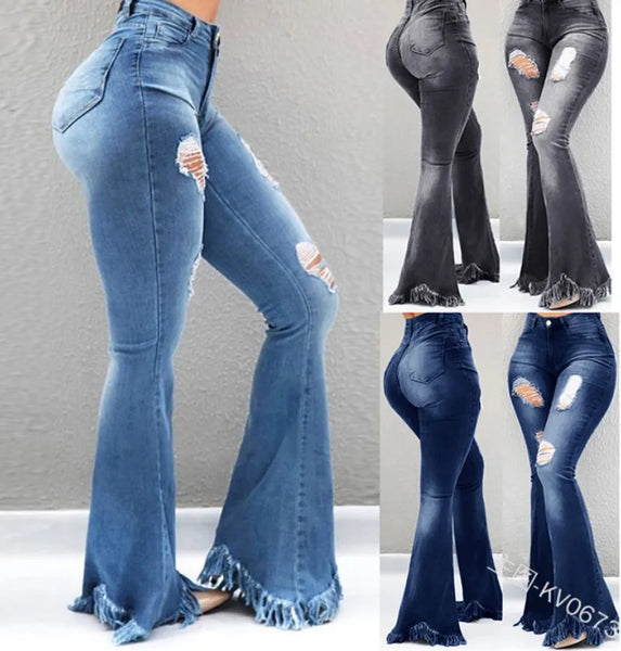 Trendy High Waist Tassel Edge Micro Ragged Denim Jeans