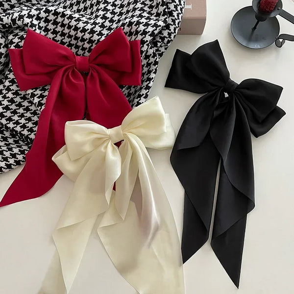 Trendy Bowknot Solid Color Satin Ribbon Hair Clip
