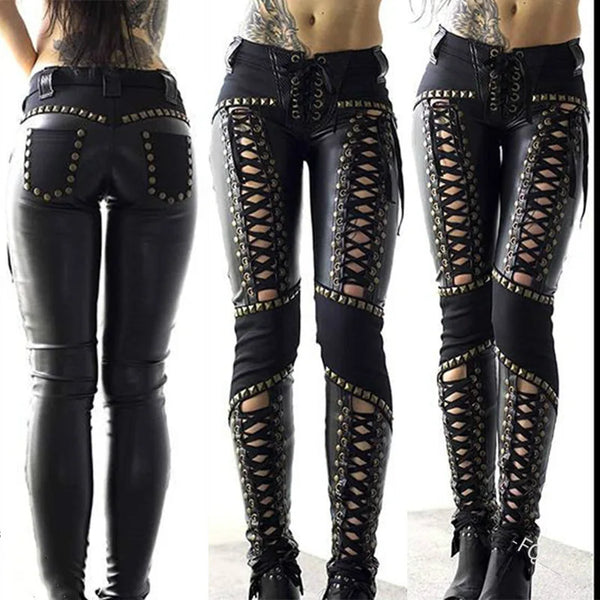 Trendy Faux Punk Style Leather Black Pants