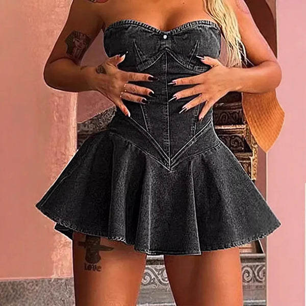 Trendy Denim Heart Shaped Party Dress