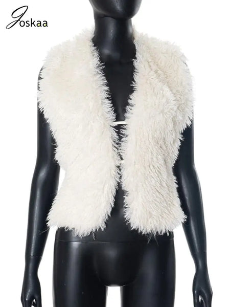 Trendy Furry Halter Backless Tie-Up Vest