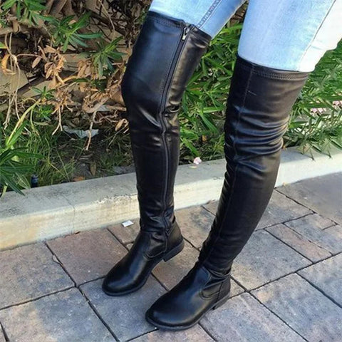 Trendy Knee Length Square Heel Round Toe Boots