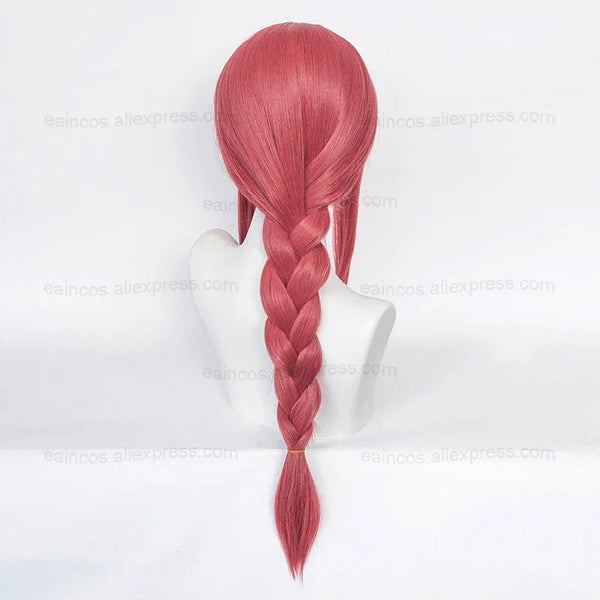 Trendy Anime Makima Cosplay Long Rose Red Braided Wig