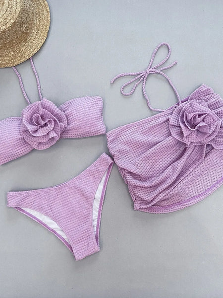 Trendy Floral 3 Piece Bikini Swim Set