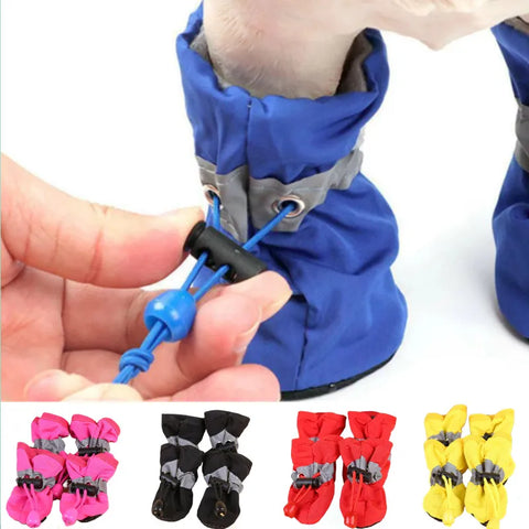Trendy 4pcs/set Waterproof  Anti-slip Rain Boots for Small Cats & Dogs