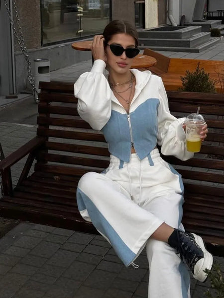 Trendy Two Piece Flare Crop Jacket And Pants Set