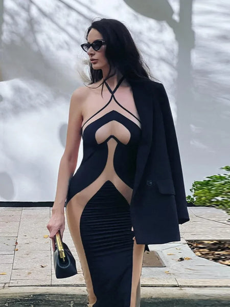 Trendy Backless Hollow Out Black Formal Dress