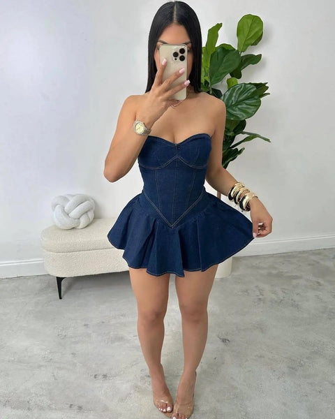 Trendy Denim Heart Shaped Party Dress