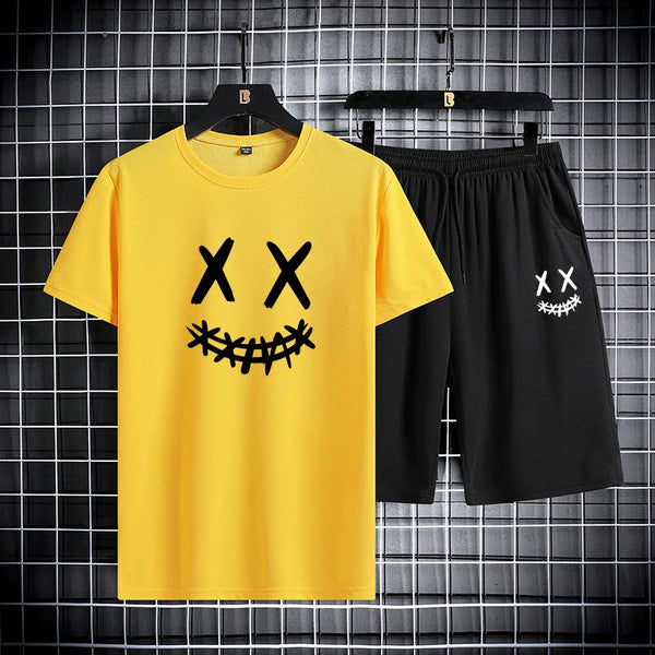 Trendy Men's Short Sleeve Graphic Tee And Shorts Set