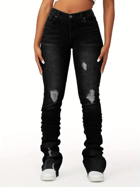 Trendy Ripped Denim Washed Scrounged Jeans