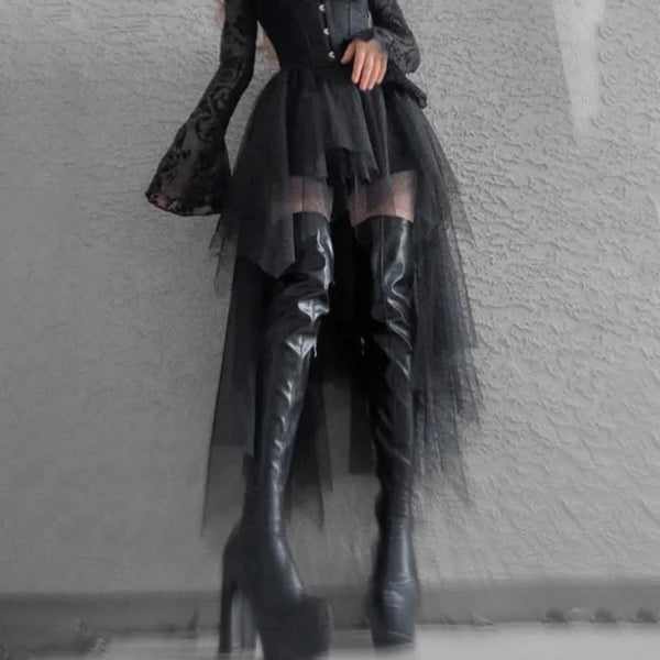 Trendy High Waist Casual Yarn gothic Style Skirt