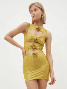 Trendy Rhinestone Sleeveless 3D Flower Party Mini Dress