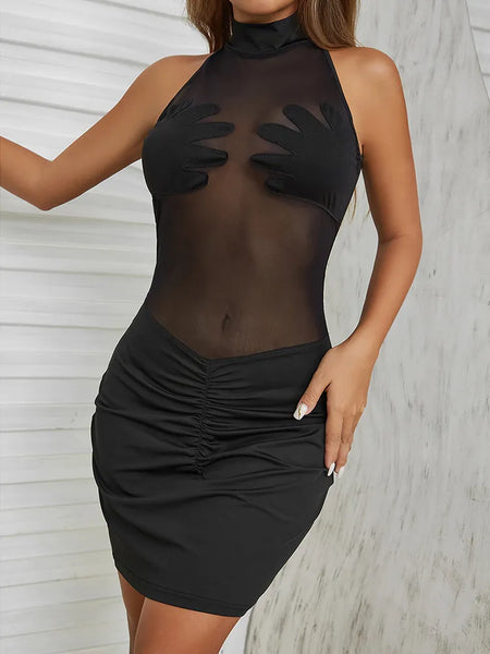 Trendy Mesh Bodycon Patchwork Party Dress