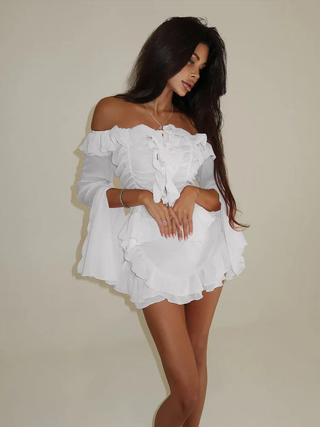 Trendy Lace Ribbon Inspired Crop Top And Skirt Set