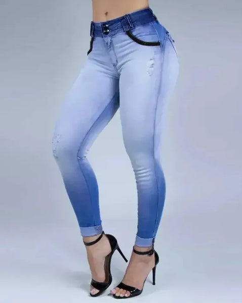 Trendy High Waist Ripped Denim Jeans