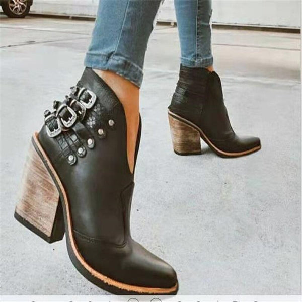Trendy Cowgirl Ankle Wedge Leather Boots