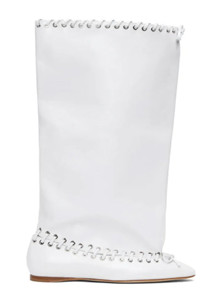 Trendy Wide Knee High Cross Tied Flat Sole Boots