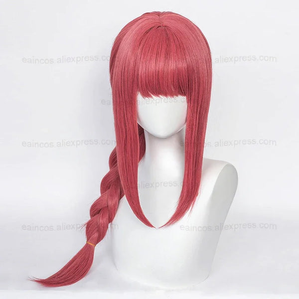 Trendy Anime Makima Cosplay Long Rose Red Braided Wig