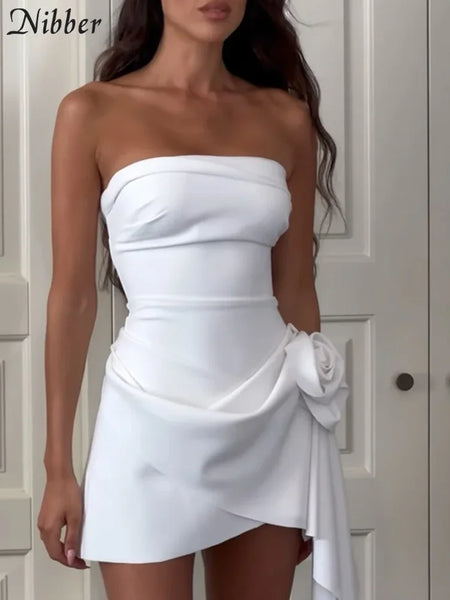 Trendy Strapless Floral Draped Party Mini Dress