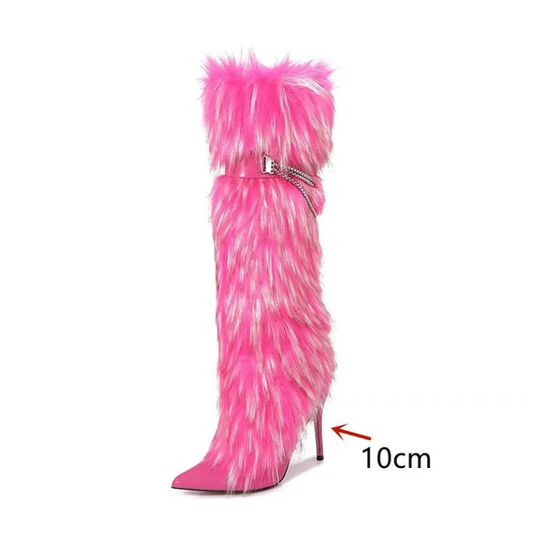 Trendy High Fur Knee Length Sleeve Boots