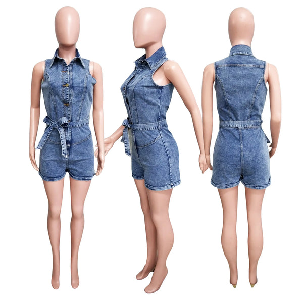 Trendy Hollow Out Denim Romper