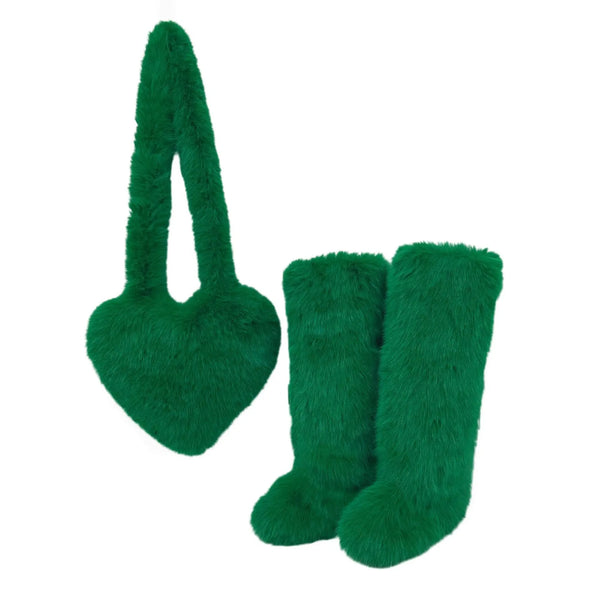 Trendy Heart Shaped Plush Purse And Boots