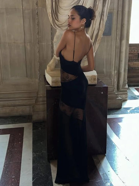 Trendy Black Lace Floral Patchwork Maxi Style Dress