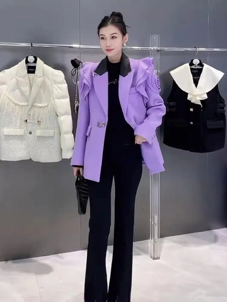 Trendy Purple 3D Flower Blazer Jacket