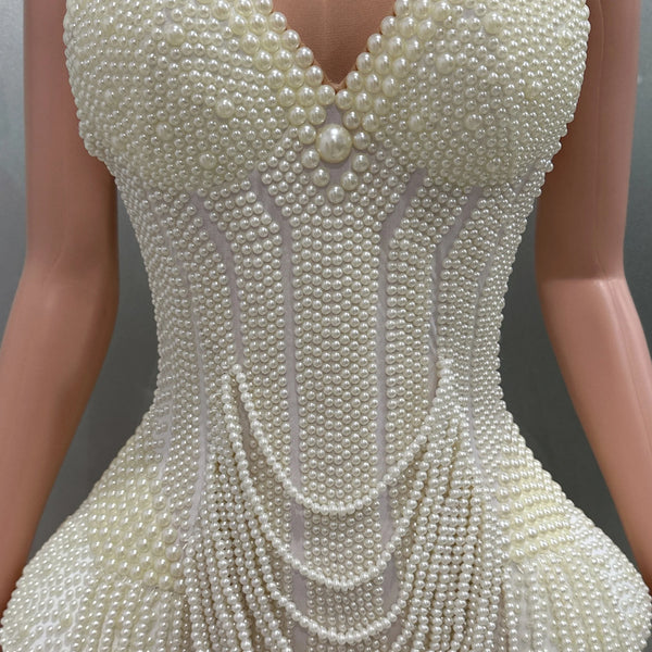 Trendy Pearl Halter Backless Bodysuit